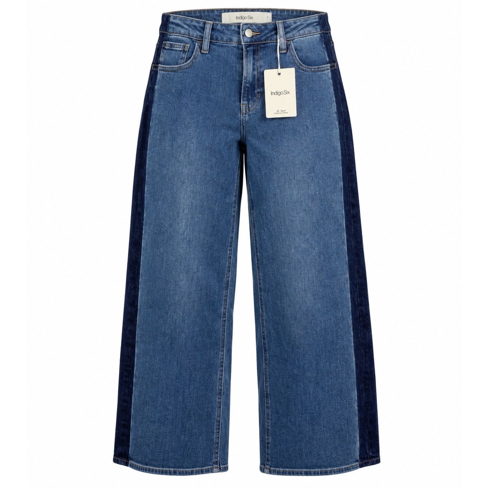 Indigo Six Two Toned Wide Leg Cropped Jeans Women Size 6 Blue NWT